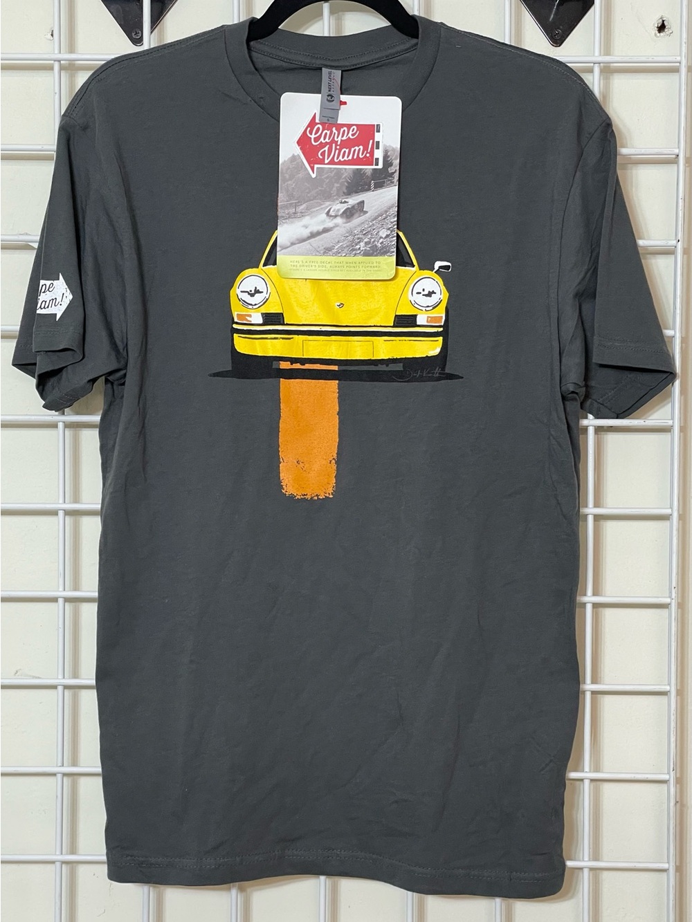 CarpeViam 911RS Racer Stripe T-shirt yellow Porsche Size Small Grey New With Tag